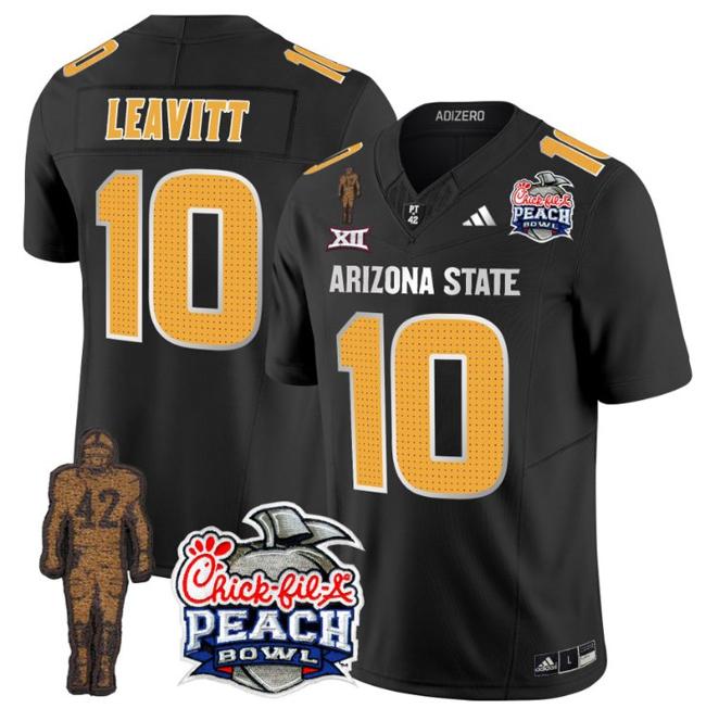 Men's Adidas Sam Leavitt Jersey #10 Arizona State Sun Devils Peach Bowl Patch Football V2 Black