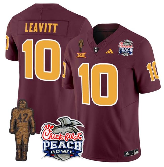 Men's Adidas Sam Leavitt Jersey #10 Arizona State Sun Devils Pat Tillman Peach Bowl Patch Maroon