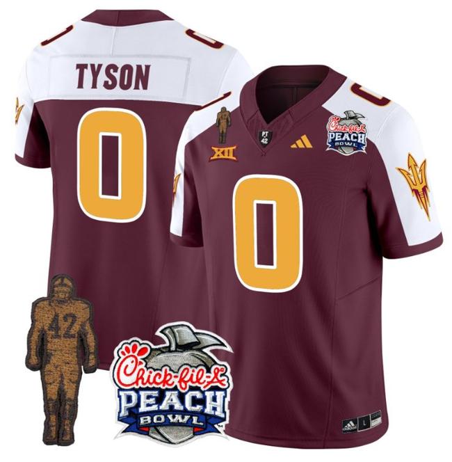 Men's Adidas Jordyn Tyson Jersey #0 Arizona State Sun Devils Pat Tillman Peach Bowl Patch Maroon Alternate