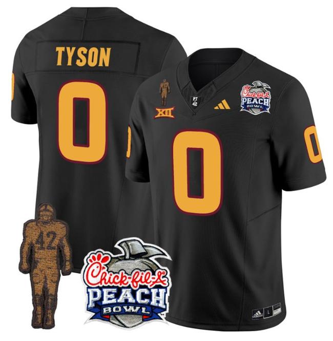 Men's Adidas Jordyn Tyson Jersey #0 Arizona State Sun Devils Pat Tillman Peach Bowl Patch Black