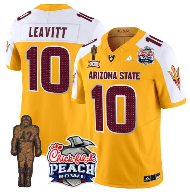 Men's Adidas Sam Leavitt Jersey #10 Arizona State Sun Devils Peach Bowl Patch Football V2 Gold Alternate