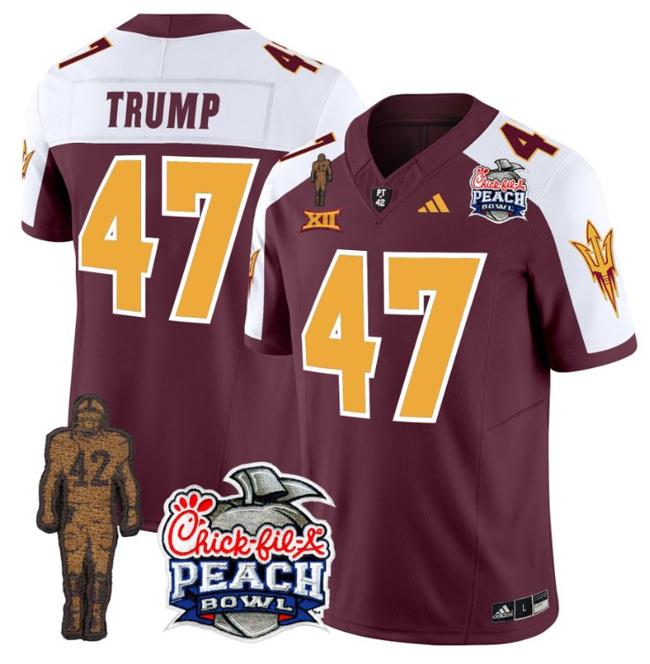 Men's Adidas Donald Trump Jersey #47 Arizona State Sun Devils Pat Tillman Peach Bowl Patch Maroon Alternate