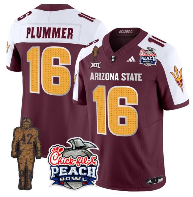 Men's Adidas Jake Plummer Jersey #16 Arizona State Sun Devils Peach Bowl Patch Football V2 Maroon Alternate