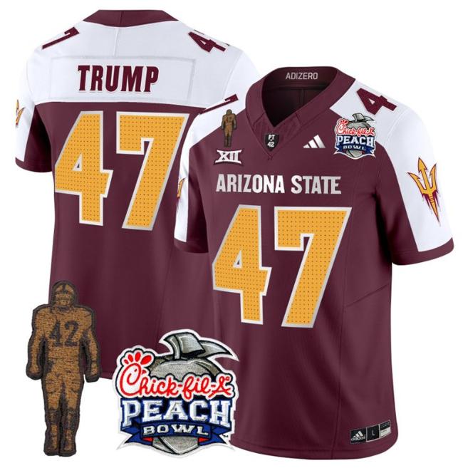 Men's Adidas Donald Trump Jersey #47 Arizona State Sun Devils Peach Bowl Patch Football V2 Maroon Alternate