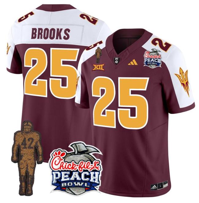 Men's Adidas DeCarlos Brooks Jersey #25 Arizona State Sun Devils Pat Tillman Peach Bowl Patch Maroon Alternate