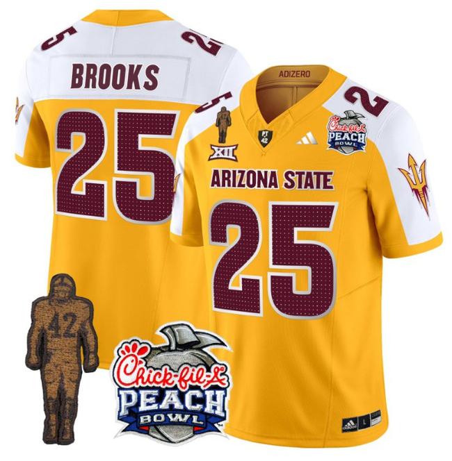 Men's Adidas DeCarlos Brooks Jersey #25 Arizona State Sun Devils Peach Bowl Patch Football V2 Gold Alternate