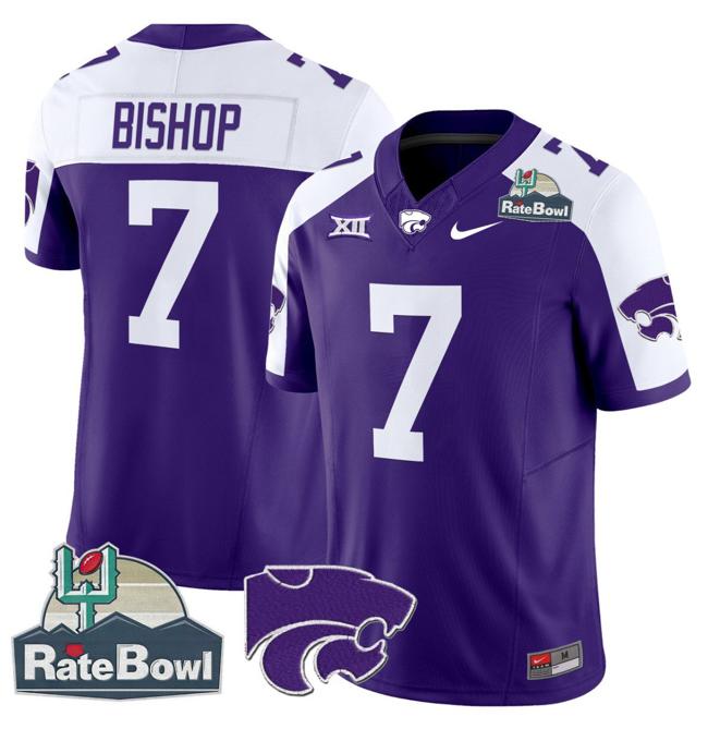 Men's Nike Michael Bishop Jersey #7 Kansas State Wildcats 2025 Rate Bowl Patch F.U.S.E. Vapor Limited Stitched College Football Purple Alternate