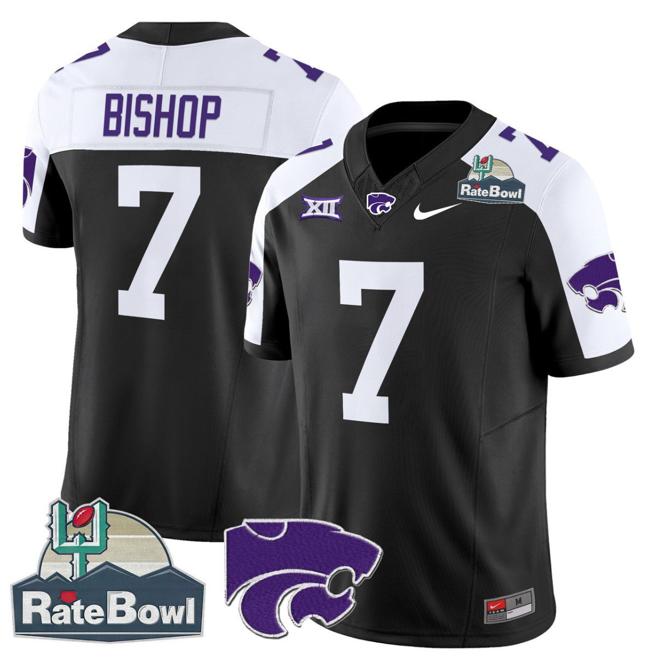 Men's Nike Michael Bishop Jersey #7 Kansas State Wildcats 2025 Rate Bowl Patch F.U.S.E. Vapor Limited Stitched College Football Black Alternate