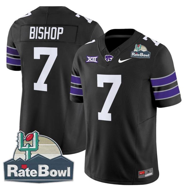 Men's Nike Michael Bishop Jersey #7 Kansas State Wildcats 2025 Rate Bowl Patch F.U.S.E. Vapor Limited Stitched College Football Black