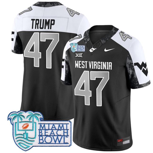 Men's Nike Donald Trump Jersey #47 West Virginia Mountaineers 2025 Miami Beach Bowl Patch F.U.S.E. Vapor Limited Stitched College Football Alternate