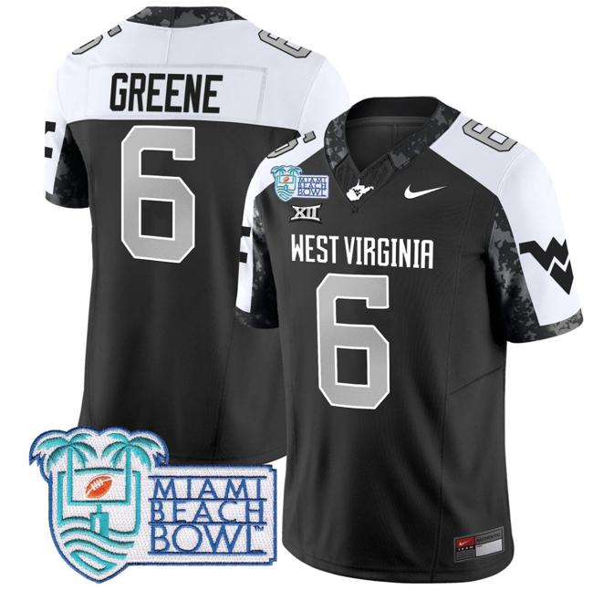 Men's Nike Garrett Greene Jersey #6 West Virginia Mountaineers 2025 Miami Beach Bowl Patch F.U.S.E. Vapor Limited Stitched College Football Alternate