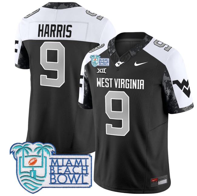 Men's Nike Major Harris Jersey #9 West Virginia Mountaineers 2025 Miami Beach Bowl Patch F.U.S.E. Vapor Limited Stitched College Football Alternate