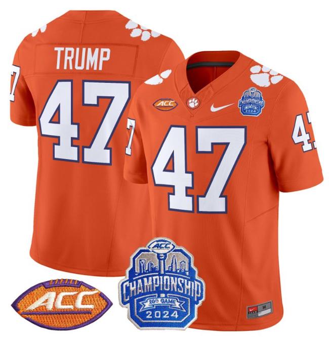 Men's Nike Donald Trump Jersey #47 Clemson Tigers 2024 ACC Championship Patch F.U.S.E. Vapor Limited Stitched College Football Orange