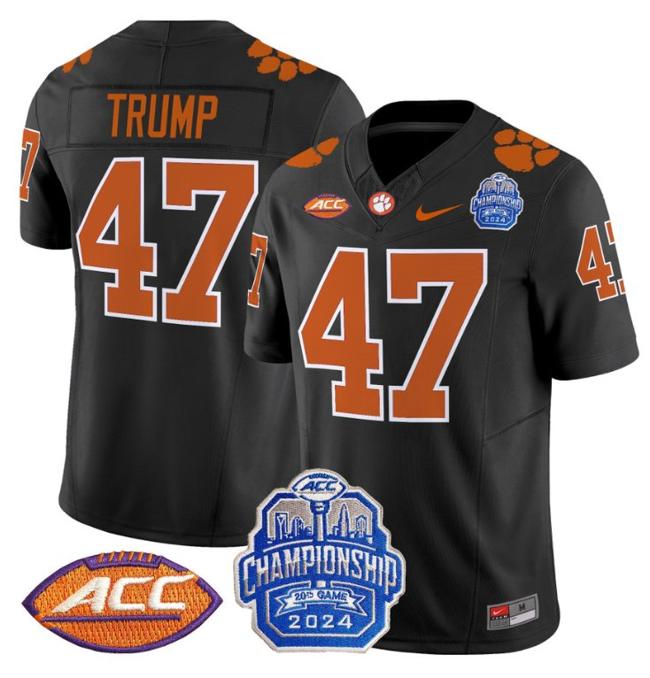 Men's Nike Donald Trump Jersey #47 Clemson Tigers 2024 ACC Championship Patch F.U.S.E. Vapor Limited Stitched College Football Black