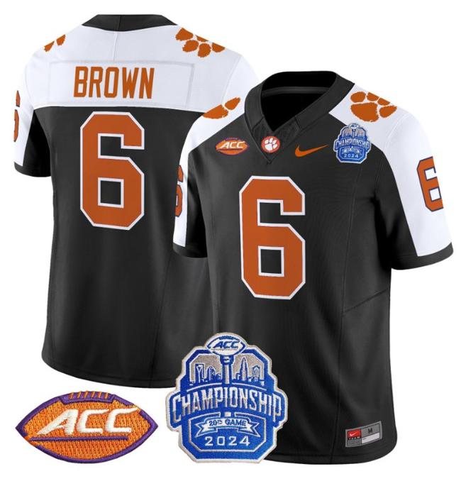 Men's Nike Tyler Brown Jersey #6 Clemson Tigers 2024 ACC Championship Patch F.U.S.E. Vapor Limited Stitched College Football Black Alternate