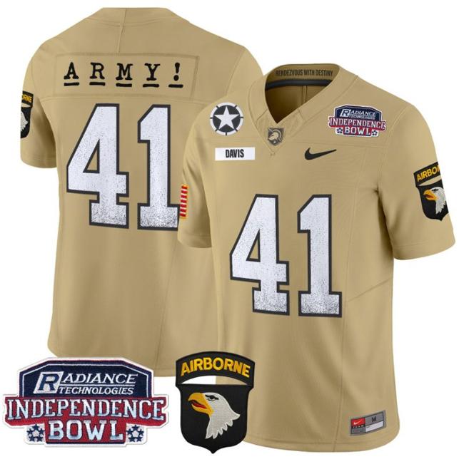 Men's Nike Glenn Davis Jersey #41 Army Black Knights Independence Bowl Patch F.U.S.E. Vapor Limited Stitched College Football Tan