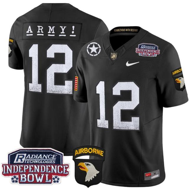 Men's Nike 12th Man Jersey #12 Army Black Knights Independence Bowl Patch F.U.S.E. Vapor Limited Stitched College Football Black