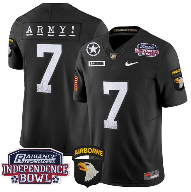 Men's Nike Bastogne Jersey #7 Army Black Knights Independence Bowl Patch F.U.S.E. Vapor Limited Stitched College Football Black