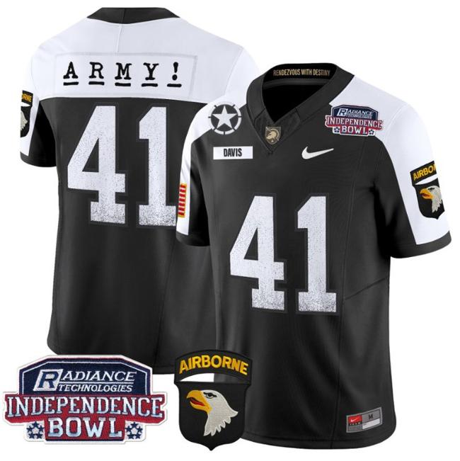 Men's Nike Glenn Davis Jersey #41 Army Black Knights Independence Bowl Patch F.U.S.E. Vapor Limited Stitched College Football Black Alternate