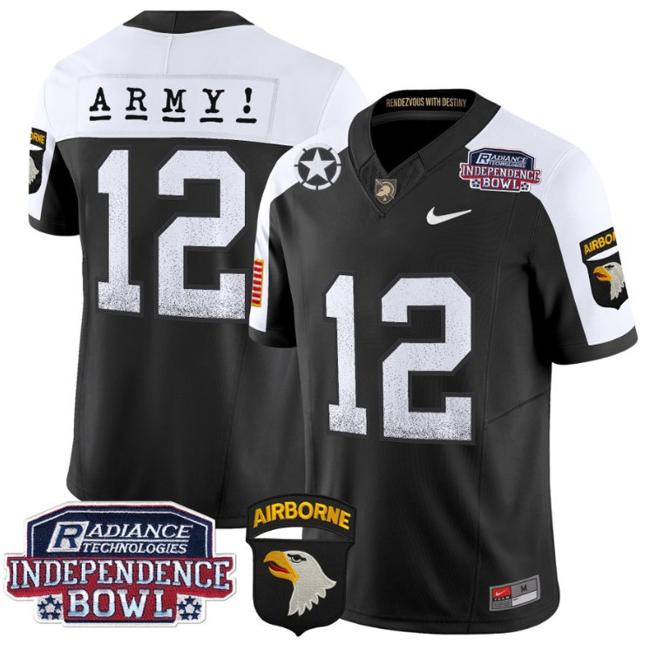 Men's Nike 12th Man Jersey #12 Army Black Knights Independence Bowl Patch F.U.S.E. Vapor Limited Stitched College Football Black Alternate