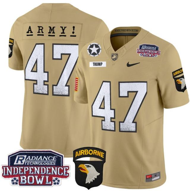 Men's Nike Donald Trump Jersey #47 Army Black Knights Independence Bowl Patch F.U.S.E. Vapor Limited Stitched College Football Tan