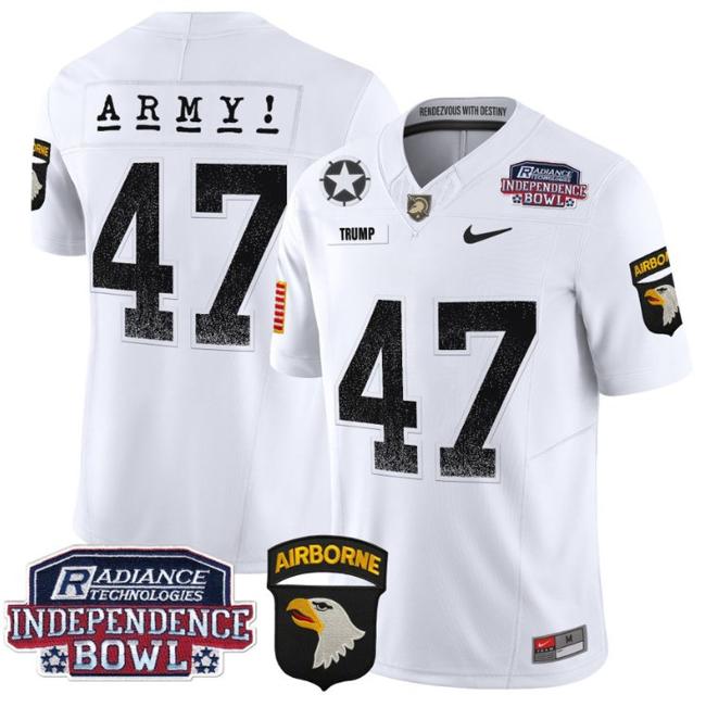 Men's Nike Donald Trump Jersey #47 Army Black Knights Independence Bowl Patch F.U.S.E. Vapor Limited Stitched College Football White