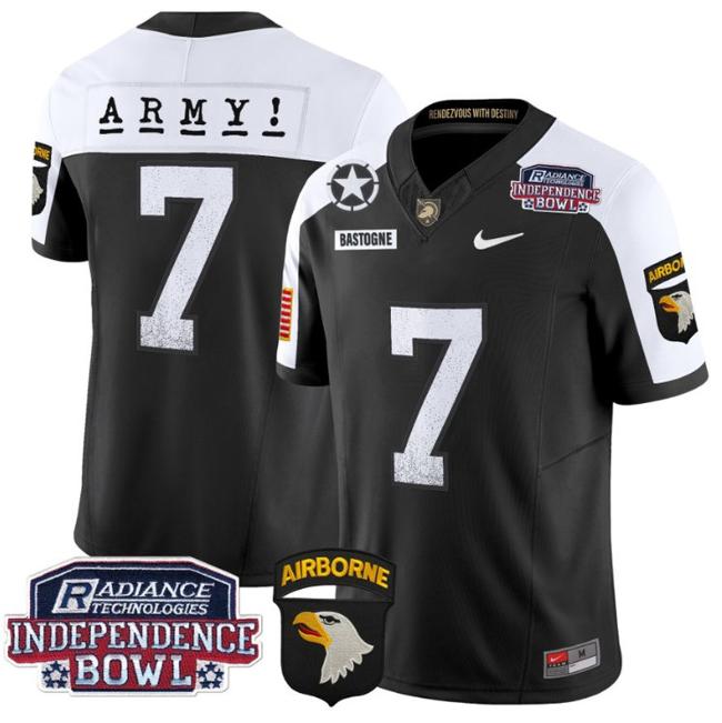 Men's Nike Bastogne Jersey #7 Army Black Knights Independence Bowl Patch F.U.S.E. Vapor Limited Stitched College Football Black Alternate