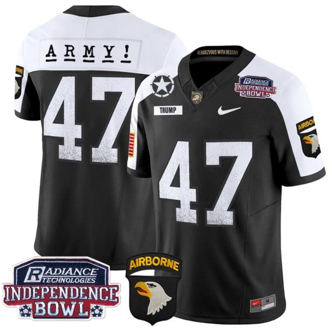 Men's Nike Donald Trump Jersey #47 Army Black Knights Independence Bowl Patch F.U.S.E. Vapor Limited Stitched College Football Black Alternate