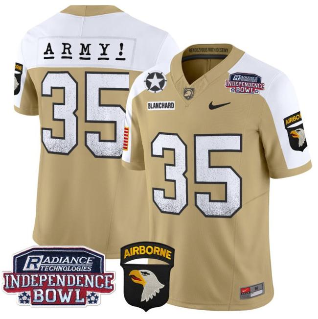 Men's Nike Doc Blanchard Jersey #35 Army Black Knights Independence Bowl Patch F.U.S.E. Vapor Limited Stitched College Football Tan Alternate