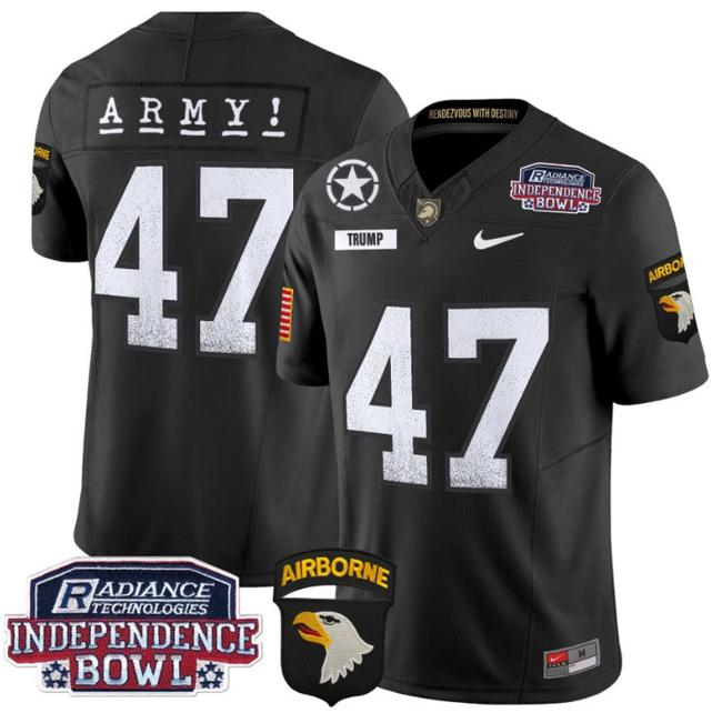 Men's Nike Donald Trump Jersey #47 Army Black Knights Independence Bowl Patch F.U.S.E. Vapor Limited Stitched College Football Black