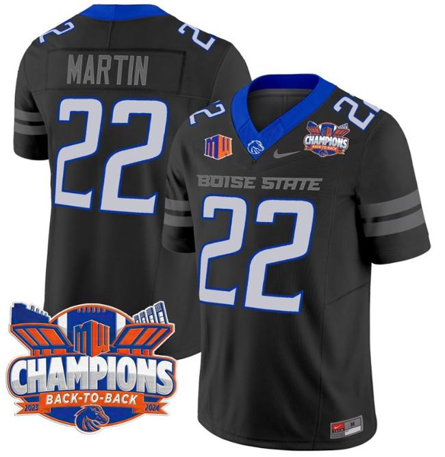 Men's Nike Doug Martin Jersey #22 Boise State Broncos Back To Back Champions Patch F.U.S.E. Vapor Limited Stitched College Football Black