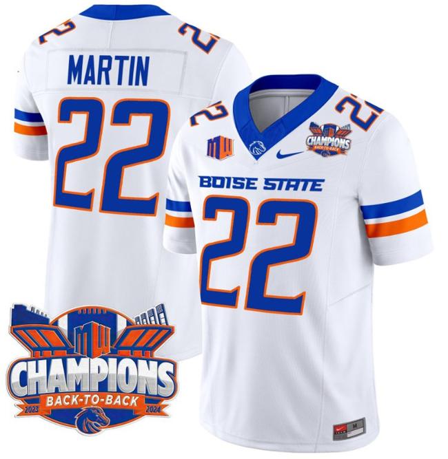 Men's Nike Doug Martin Jersey #22 Boise State Broncos Back To Back Champions Patch F.U.S.E. Vapor Limited Stitched College Football White