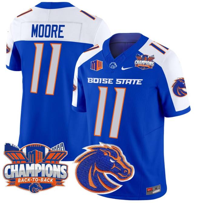 Men's Nike Kellen Moore Jersey #11 Boise State Broncos Back To Back Champions Patch F.U.S.E. Vapor Limited Stitched College Football Royal Alternate