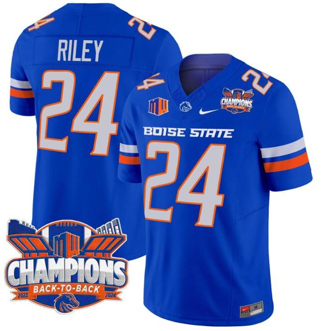 Men's Nike Dylan Riley Jersey #24 Boise State Broncos Back To Back Champions Patch F.U.S.E. Vapor Limited Stitched College Football Royal