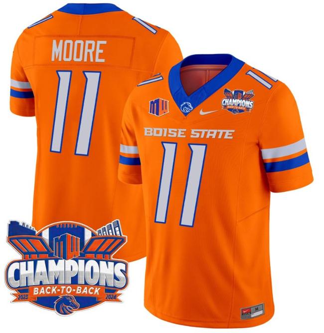 Men's Nike Kellen Moore Jersey #11 Boise State Broncos Back To Back Champions Patch F.U.S.E. Vapor Limited Stitched College Football Orange