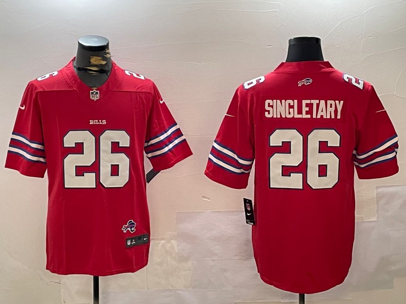 Men's Buffalo Bills #26 Devin Singletary Red With State Map Patch Vapor Limited Stitched Football Jersey