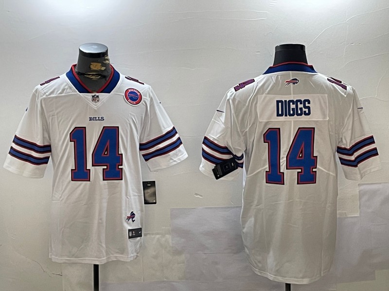 Men's Buffalo Bills #14 Stefon Diggs White With Team and State Map Patch Vapor Untouchable Stitched Limited Jersey