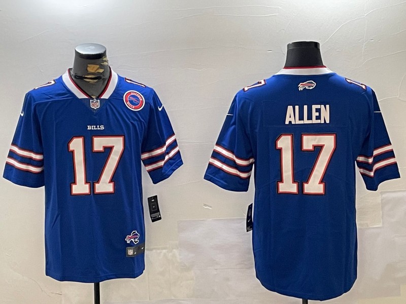 Men's Buffalo Bills #17 Josh Allen Royal With Team and State Map Patch Vapor Limited Stitched Football Jersey