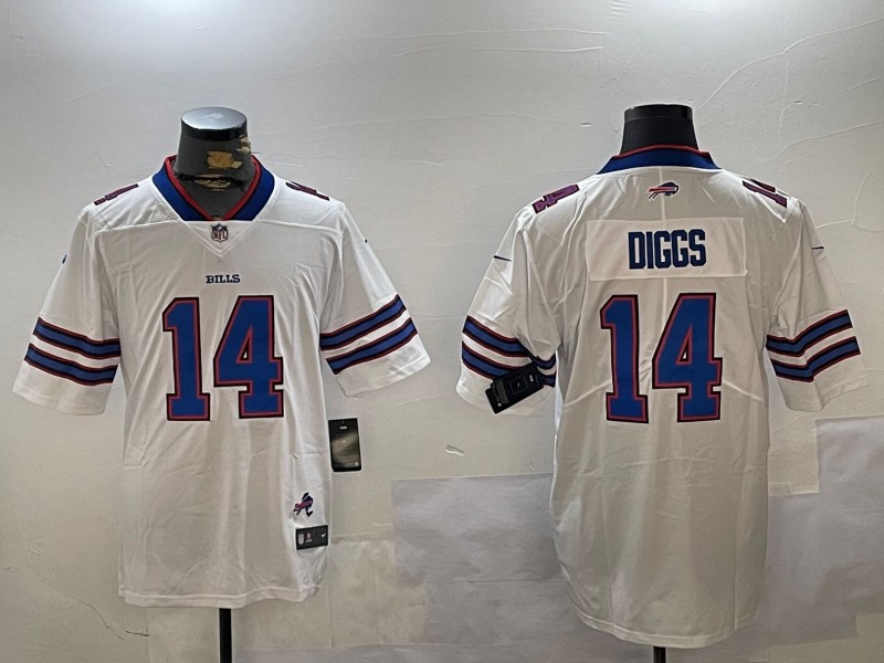 Men's Buffalo Bills #14 Stefon Diggs White With State Map Patch Vapor Untouchable Stitched Limited Jersey