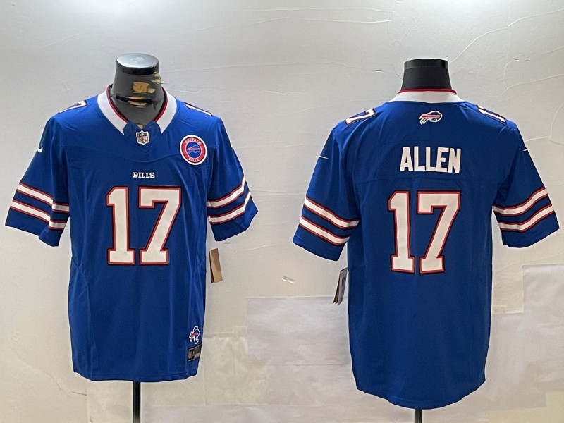 Men's Buffalo Bills #17 Josh Allen Royal FUSE Vapor Limited With Team and State Map Patch Stitched Football Jersey