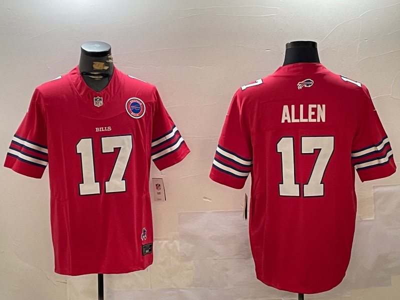 Men's Buffalo Bills #17 Josh Allen Red FUSE Vapor Limited With Team and State Map Patch Stitched Football Jersey