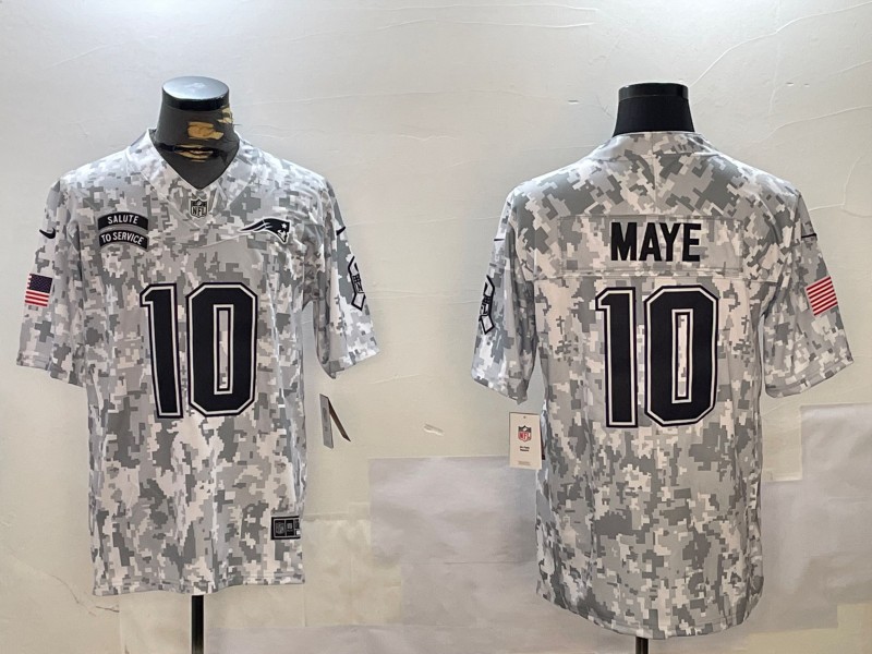 Men's New England Patriots #10 Drake Maye 2024 F.U.S.E Arctic Camo Salute to Service Limited Stitched Jersey