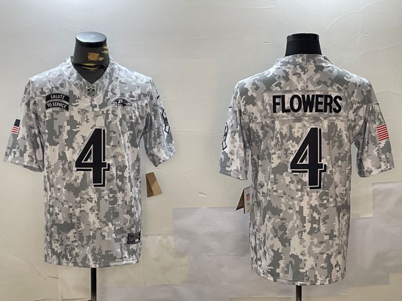 Men's Baltimore Ravens #4 Zay Flowers 2024 F.U.S.E Arctic Camo Salute to Service Limited Stitched Football Jersey