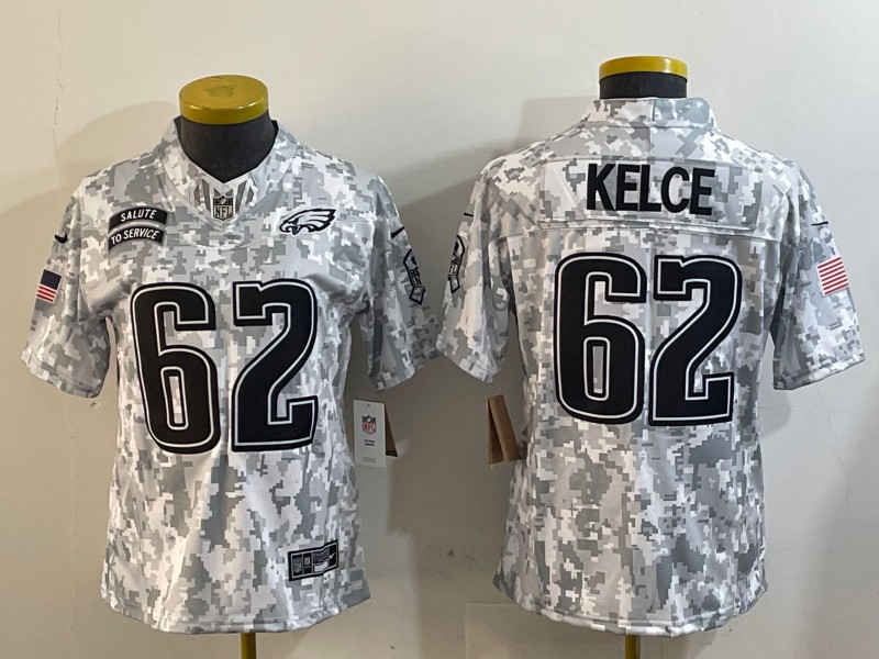 Women's Philadelphia Eagles #62 Jason Kelce 2024 F.U.S.E Arctic Camo Salute to Service Limited Stitched Football Jersey