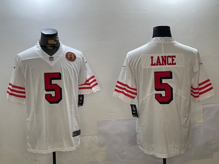 Men's San Francisco 49ers #5 Trey Lance White Throwback Nike Vapor Untouchable Limited Stitched NFL Jerseys