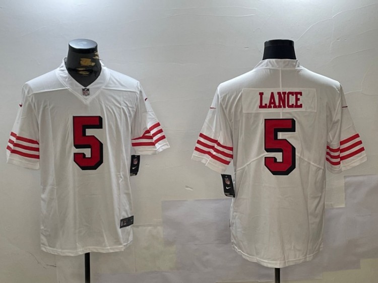 Men's San Francisco 49ers #5 Trey Lance White Throwback Nike Vapor Untouchable Limited Stitched Football Jersey