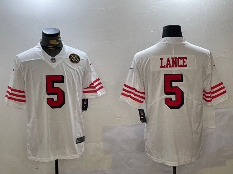 Men's San Francisco 49ers #5 Trey Lance White Throwback Vapor Untouchable  Nike Limited Stitched NFL Jersey