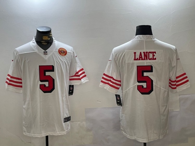 Men's San Francisco 49ers #5 Trey Lance White Throwback Nike Vapor Untouchable Limited Stitched Football Jerseys