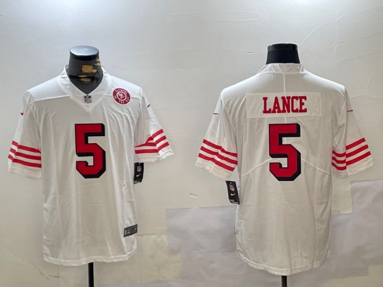 Men's San Francisco 49ers #5 Trey Lance White Throwback Nike Vapor Untouchable Limited Stitched NFL Jersey