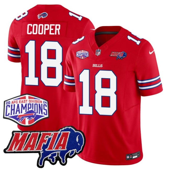 Men's Buffalo Bills #18 Amari Cooper Red With Bills Mafia and 2024-25 AFC East Championship Patch Nike F.U.S.E. Vapor Limited Stitched NFL Jersey